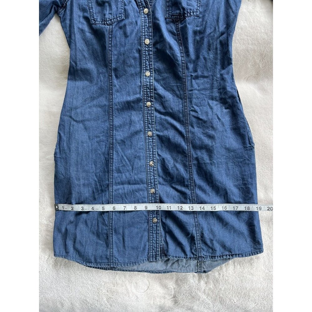Guess Womens Button Down Roll Tab Sleeves Blue 100% Cotton Midi Dress Size Small - Picture 5 of 16